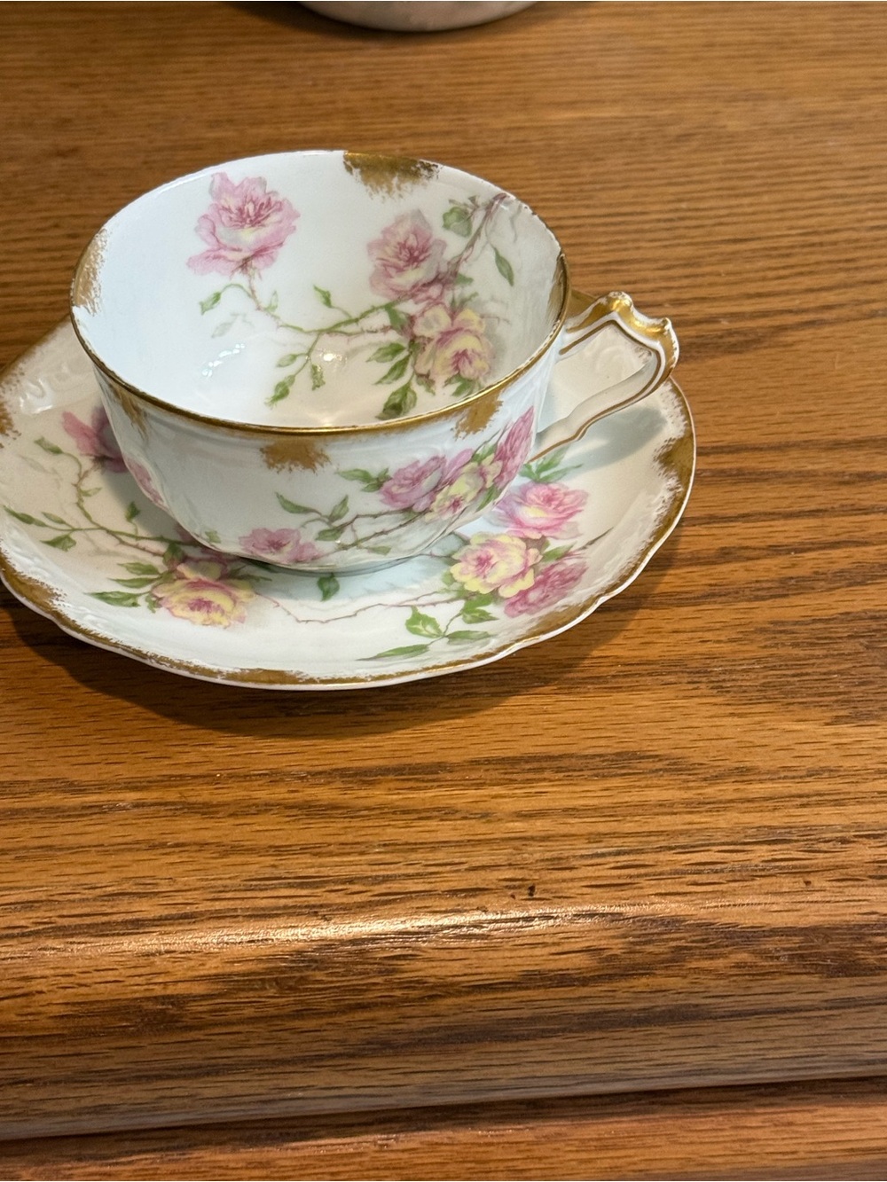 Haviland Baltimore Rose Coffee Cup Saucers Pink Yellow Roses Schleiger 1151A